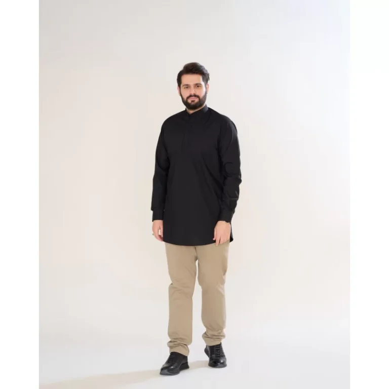 پیراهن طلبگی مشکی یقه آخوندی با مچ مردانه PM21037