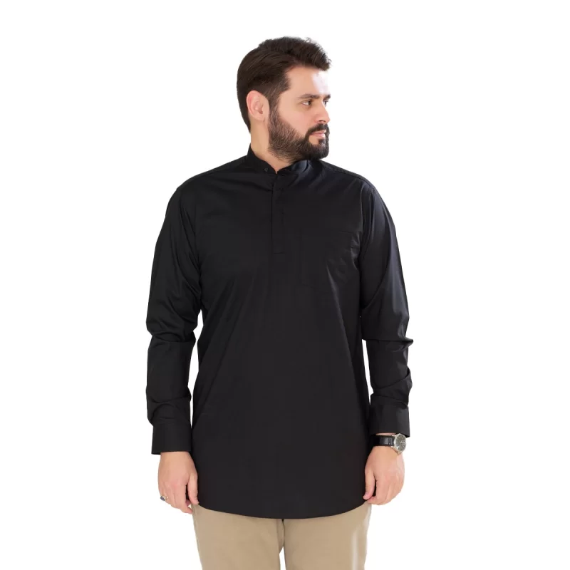 پیراهن طلبگی مشکی یقه آخوندی با مچ مردانه PM21037